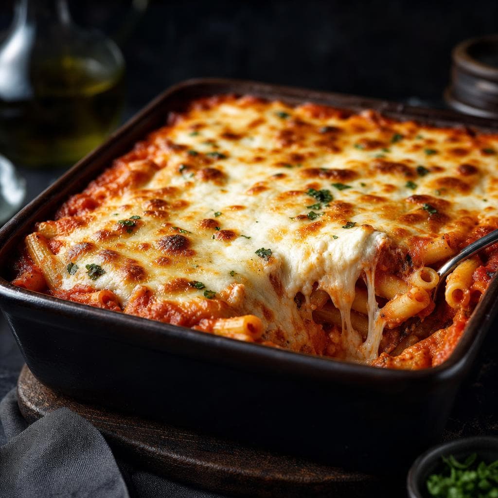 Baked Ziti - beautifully plated pasta dish