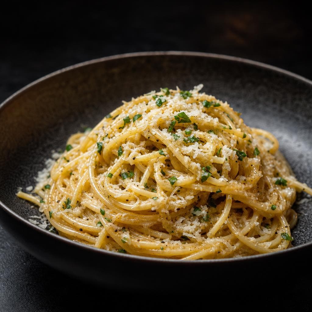 Brown Butter Mizithra Pasta - beautifully plated pasta dish