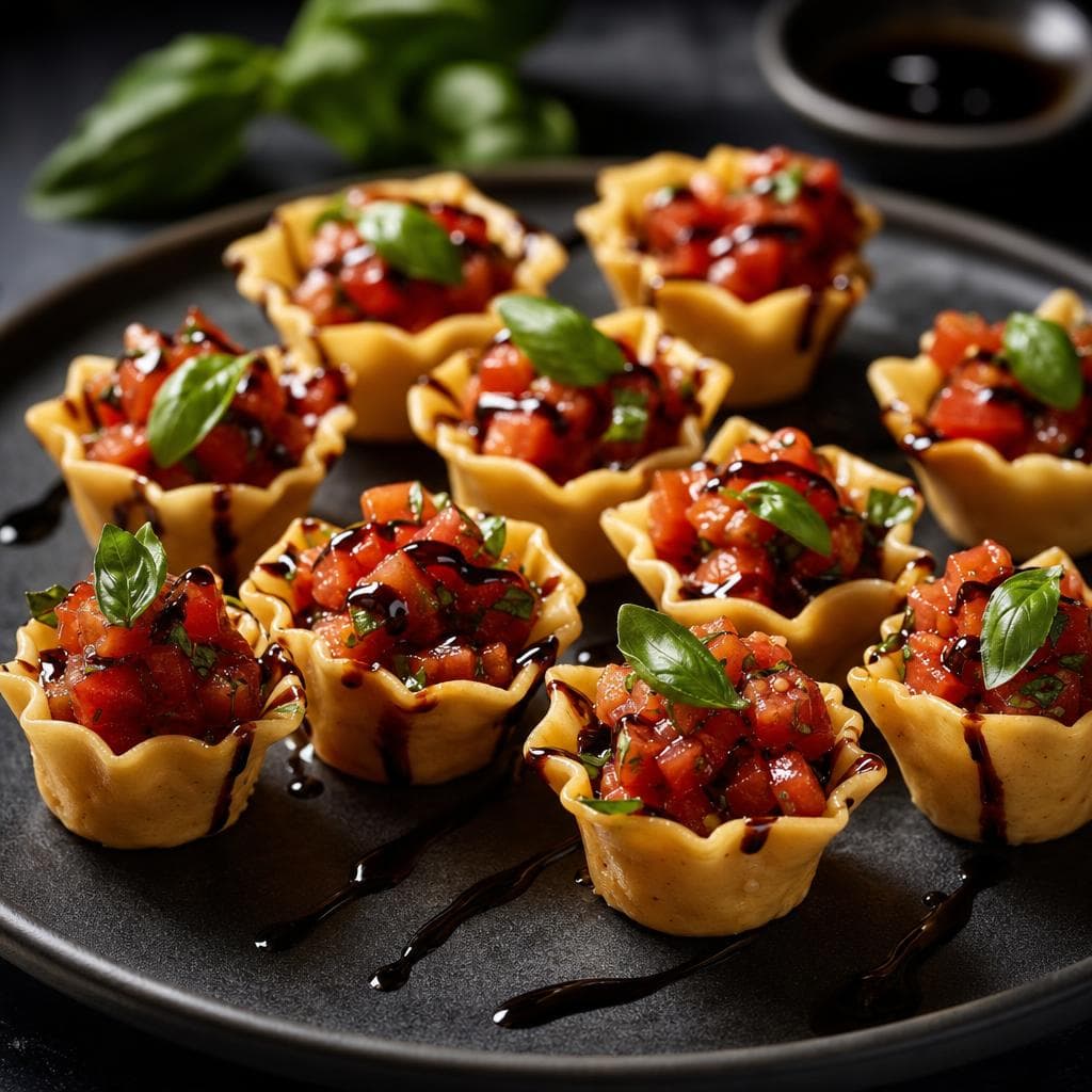 Bruschetta Pasta Cups - beautifully plated pasta dish