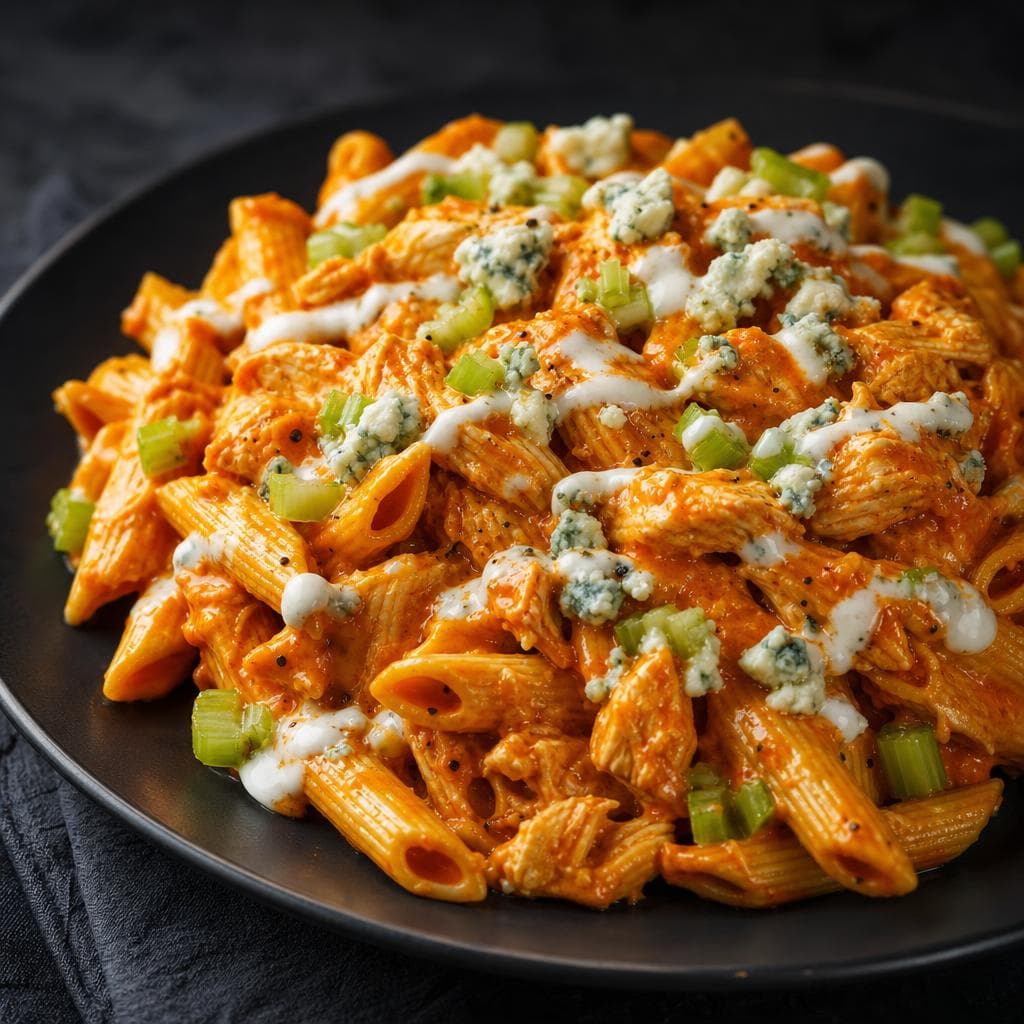 Buffalo Chicken Pasta - beautifully plated pasta dish