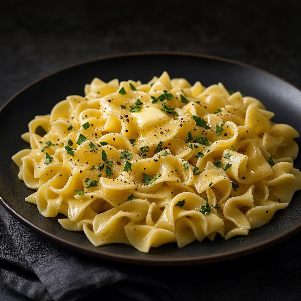 Classic Buttered Noodles - beautifully plated pasta dish
