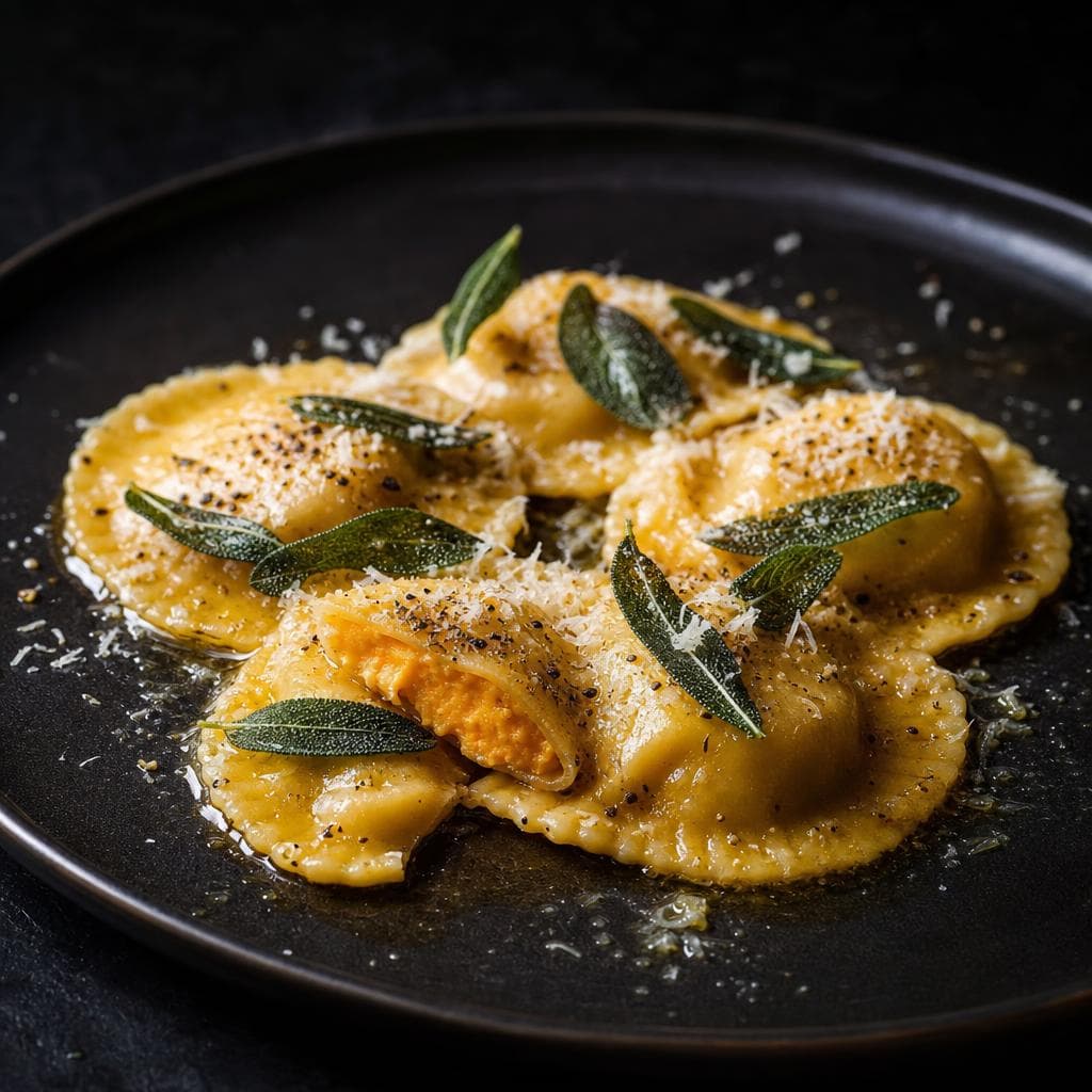 Butternut Squash Ravioli - beautifully plated pasta dish