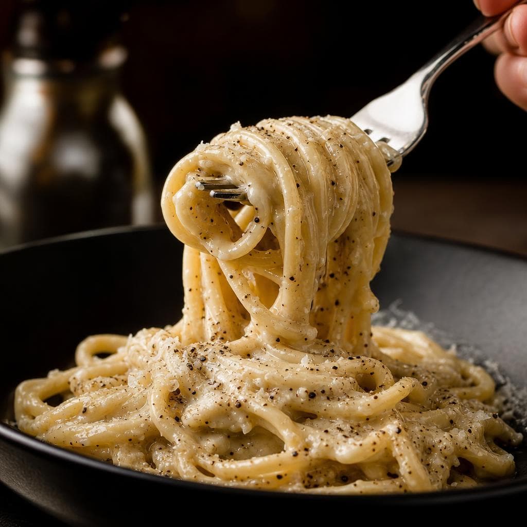 Cacio e Pepe - beautifully plated pasta dish