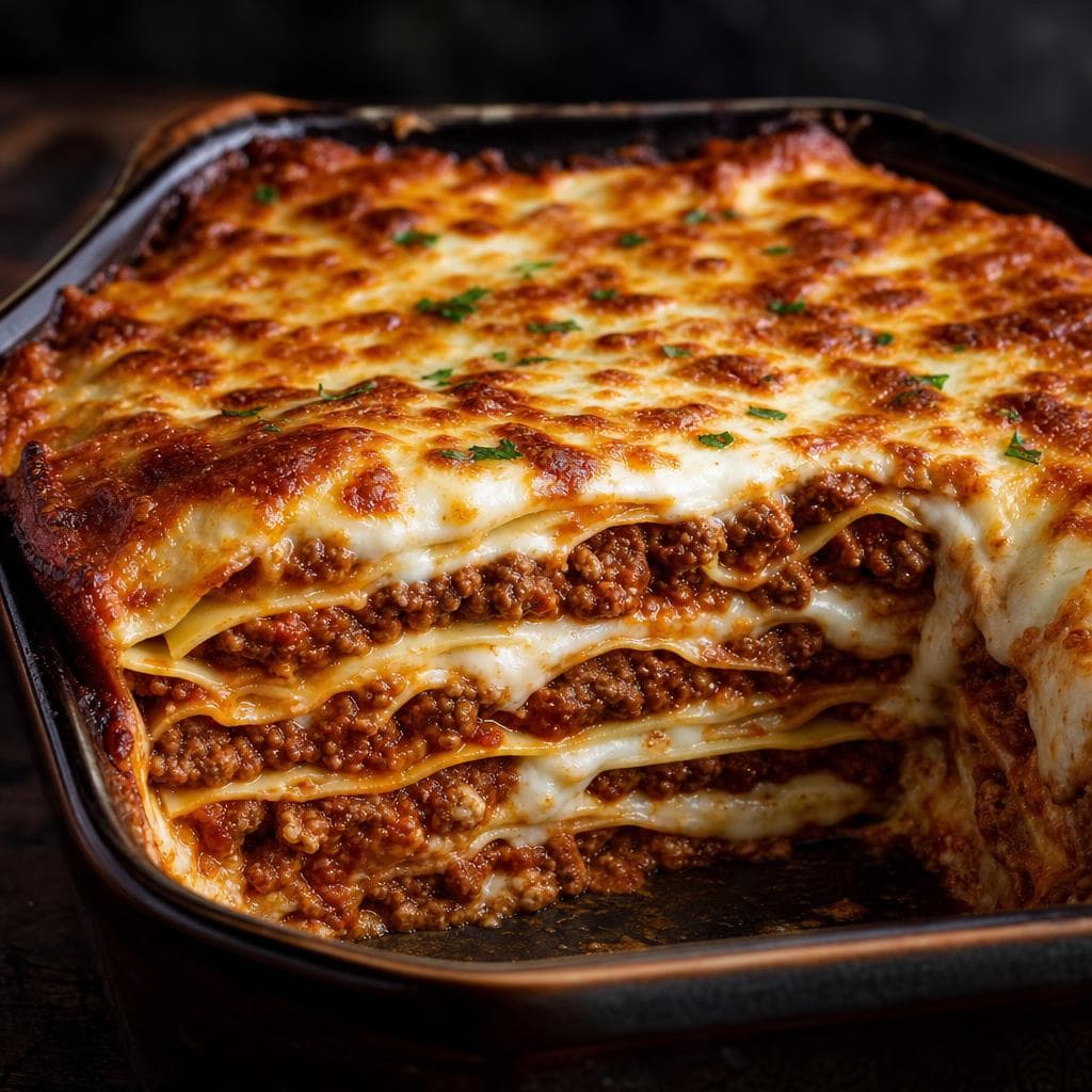 Classic Meat Lasagna - beautifully plated pasta dish