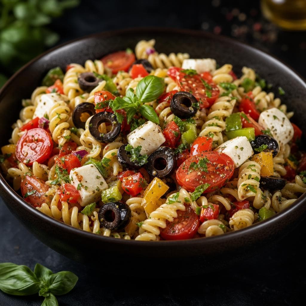 Classic Italian Pasta Salad - beautifully plated pasta dish