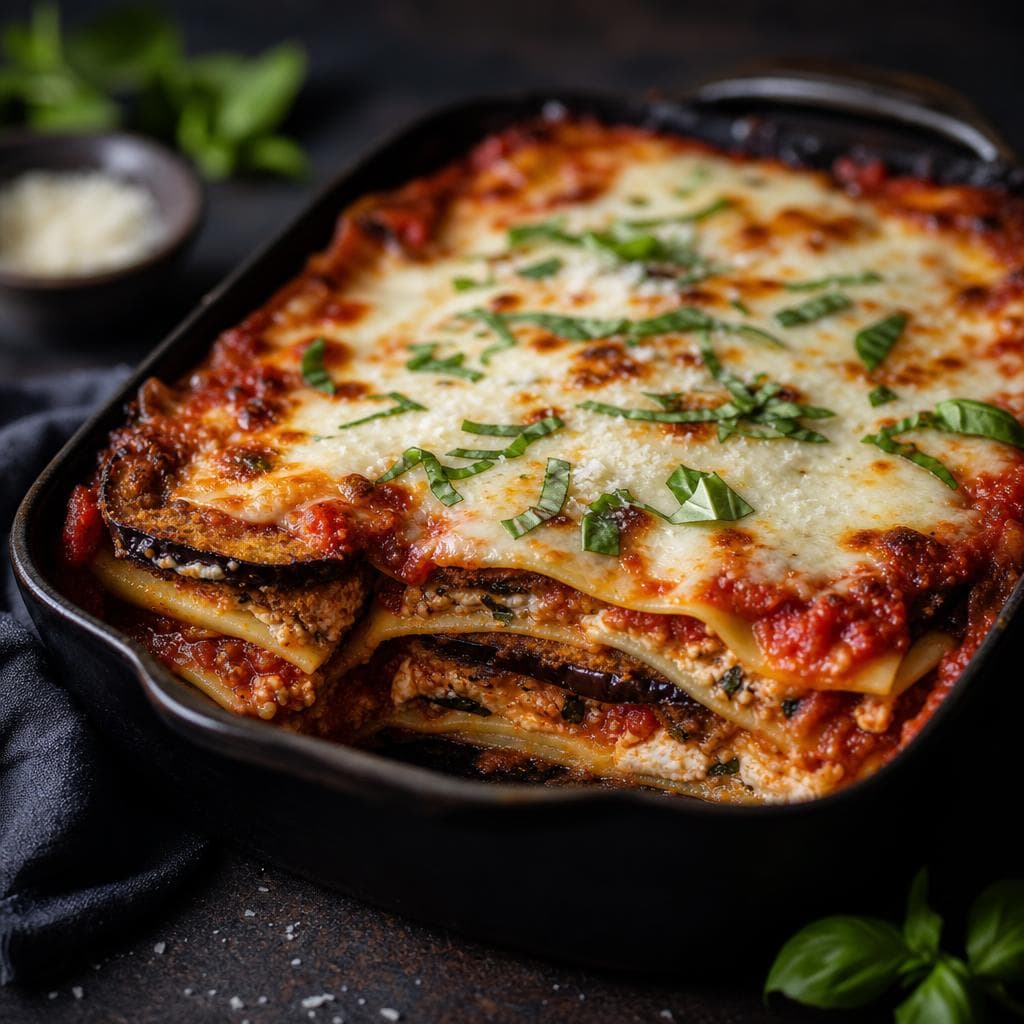 Eggplant Parmesan Lasagna - beautifully plated pasta dish