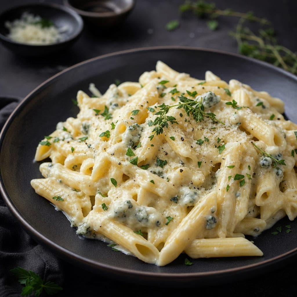 Four Cheese Pasta - beautifully plated pasta dish