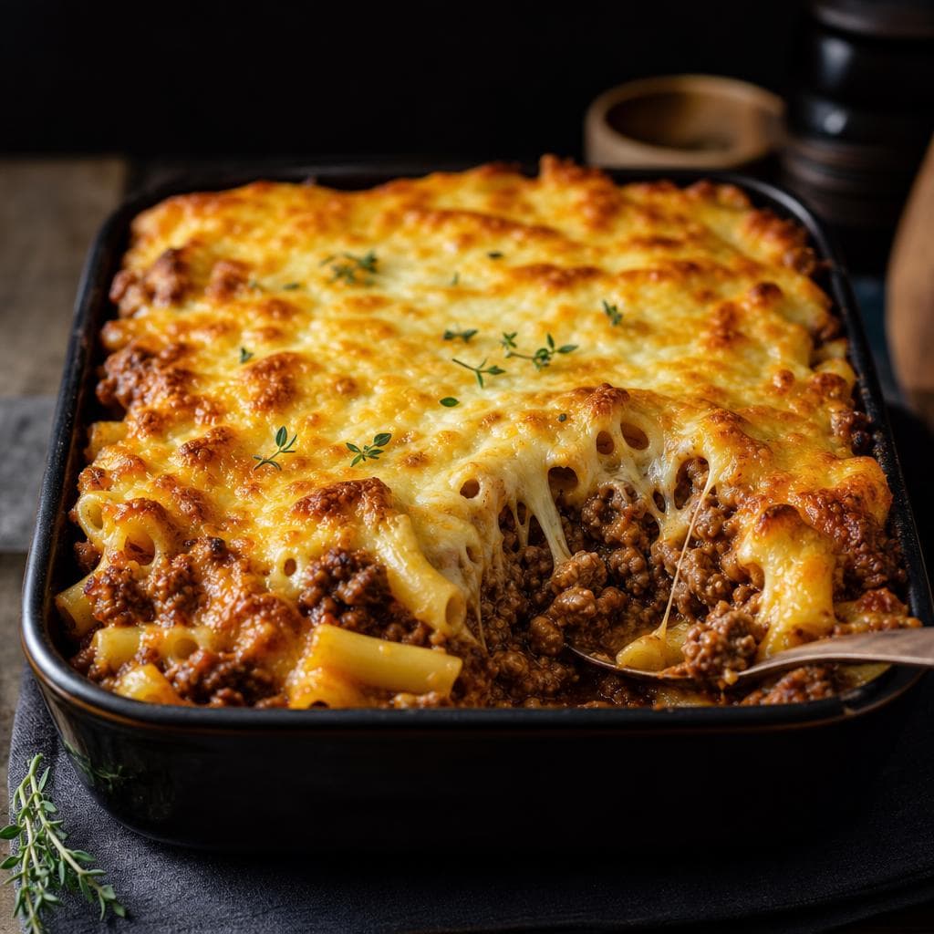 Tourtière Pasta Bake - beautifully plated pasta dish