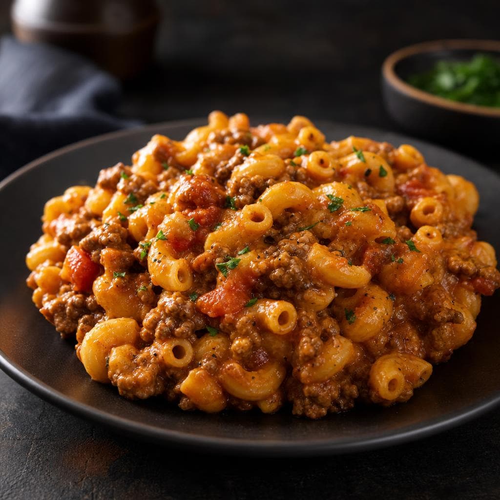Homemade Hamburger Helper - beautifully plated pasta dish