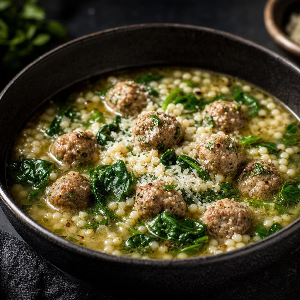 Italian Wedding Soup - beautifully plated pasta dish
