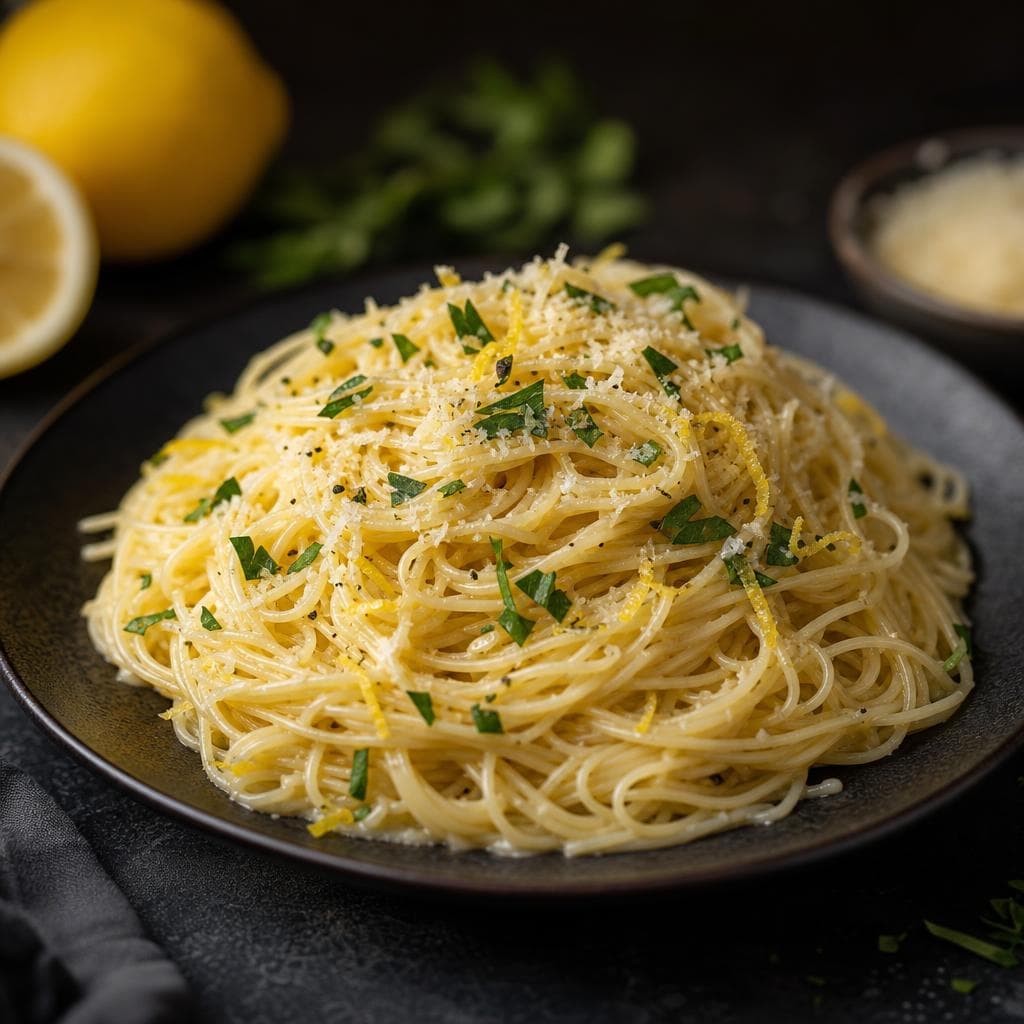 Lemon Butter Angel Hair - beautifully plated pasta dish