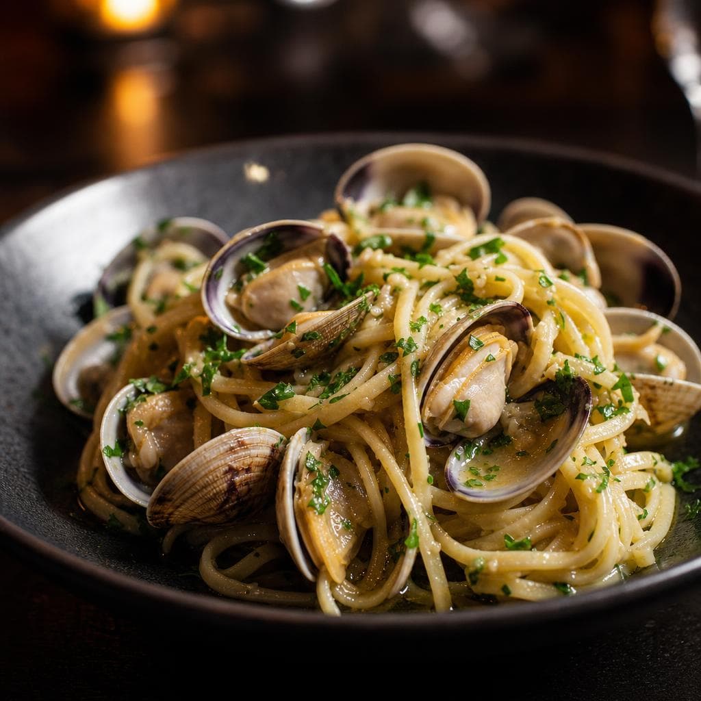 Linguine alle Vongole - beautifully plated pasta dish