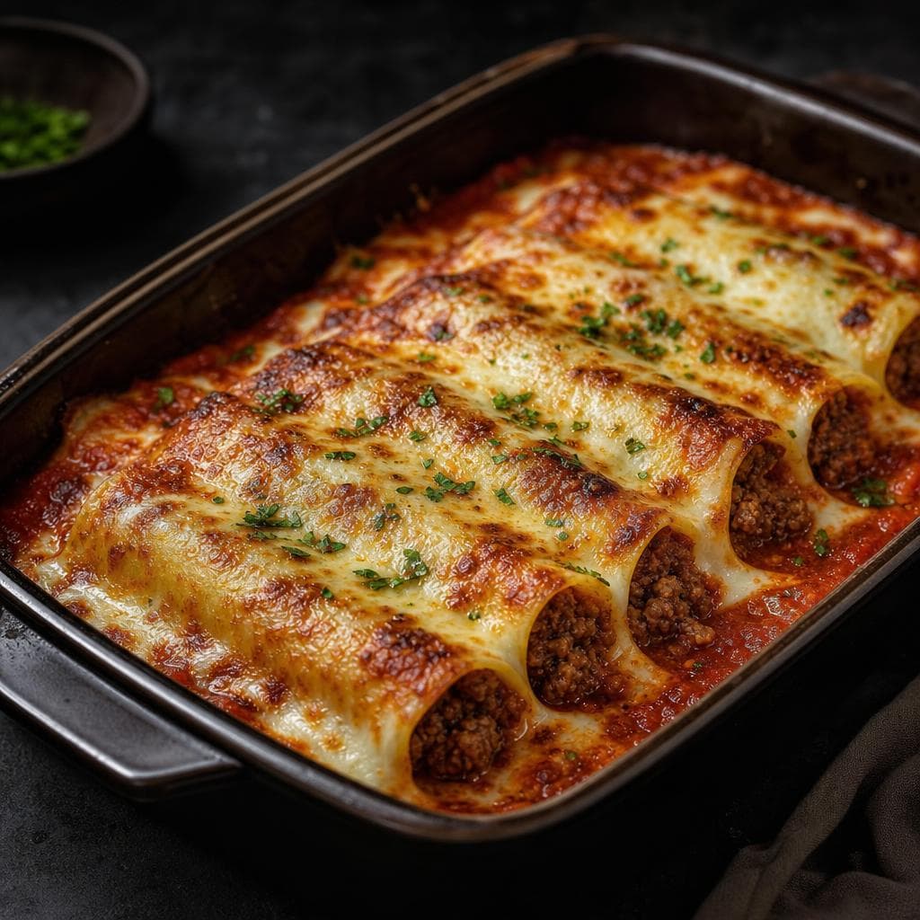 Meat Cannelloni - beautifully plated pasta dish