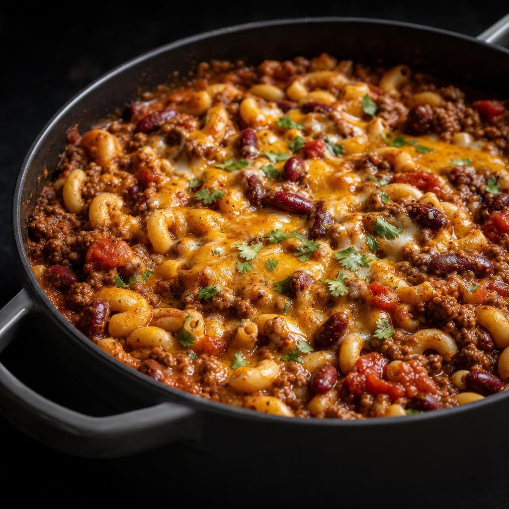 One-Pot Chili Mac - beautifully plated pasta dish