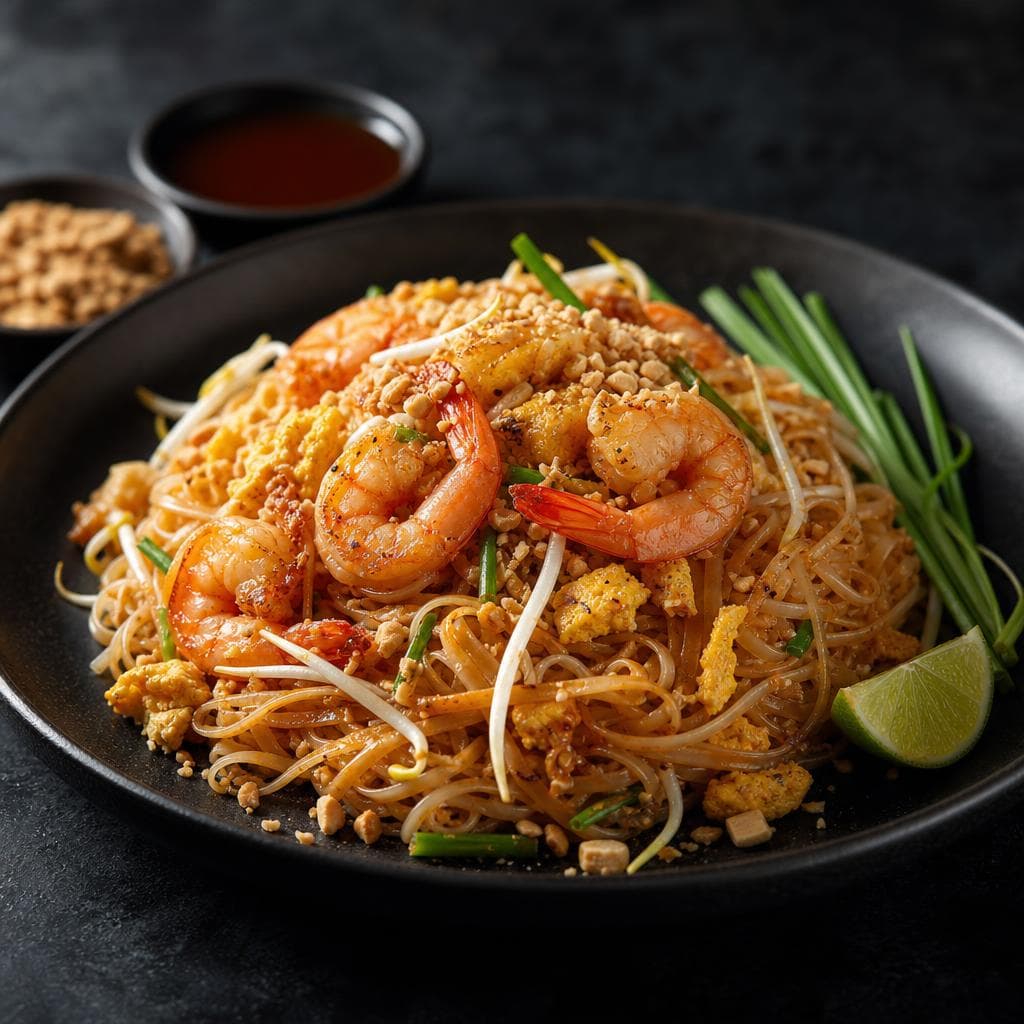 Pad Thai Style Pasta - beautifully plated pasta dish