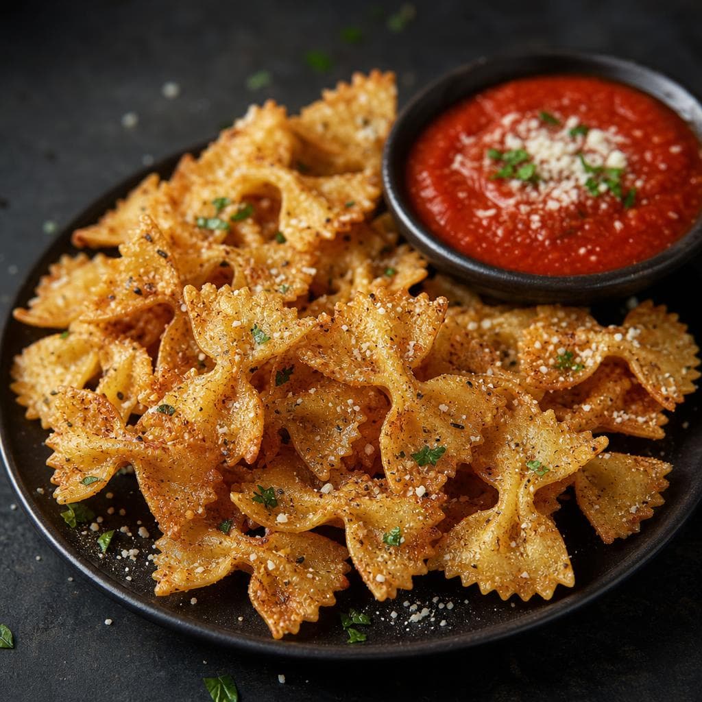 Baked Pasta Chips - beautifully plated pasta dish