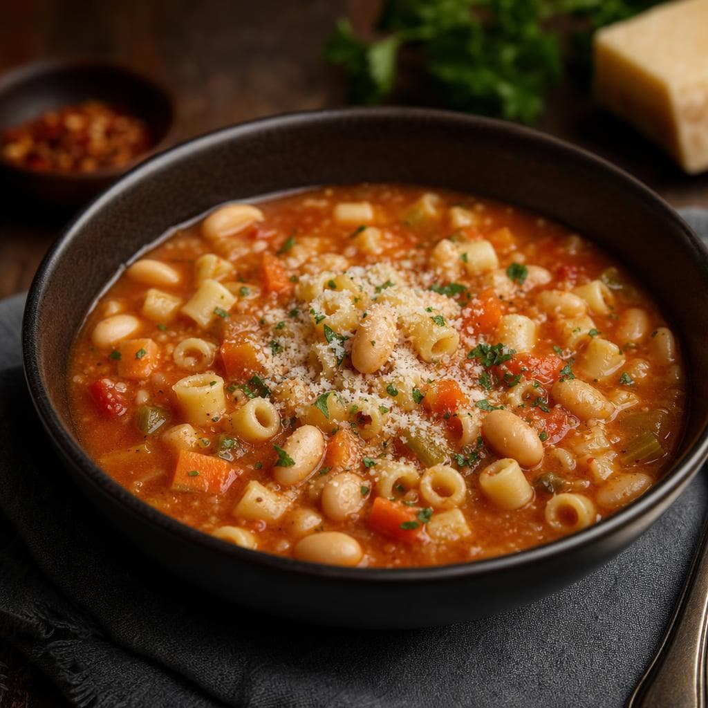 Pasta e Fagioli - beautifully plated pasta dish