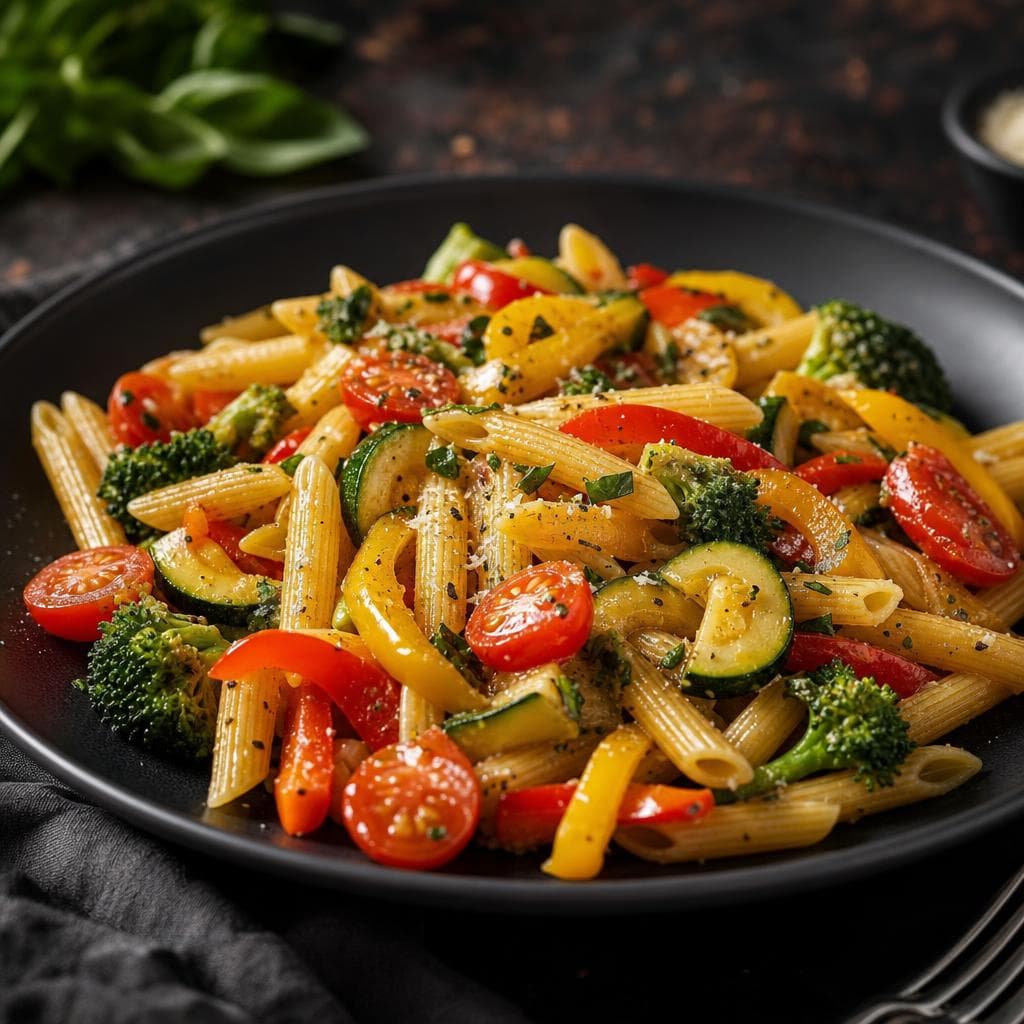 Pasta Primavera - beautifully plated pasta dish