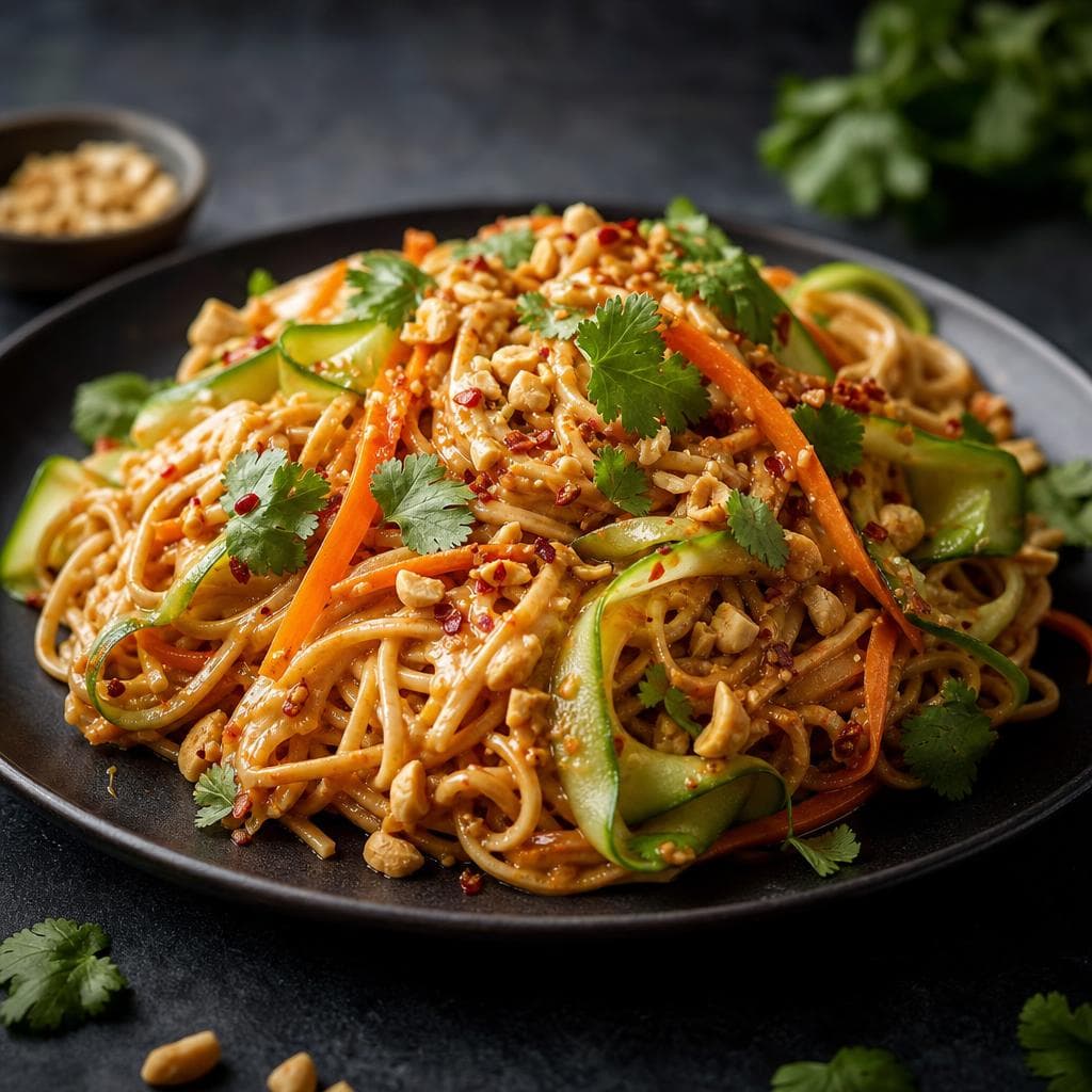 Spicy Peanut Noodles - beautifully plated pasta dish