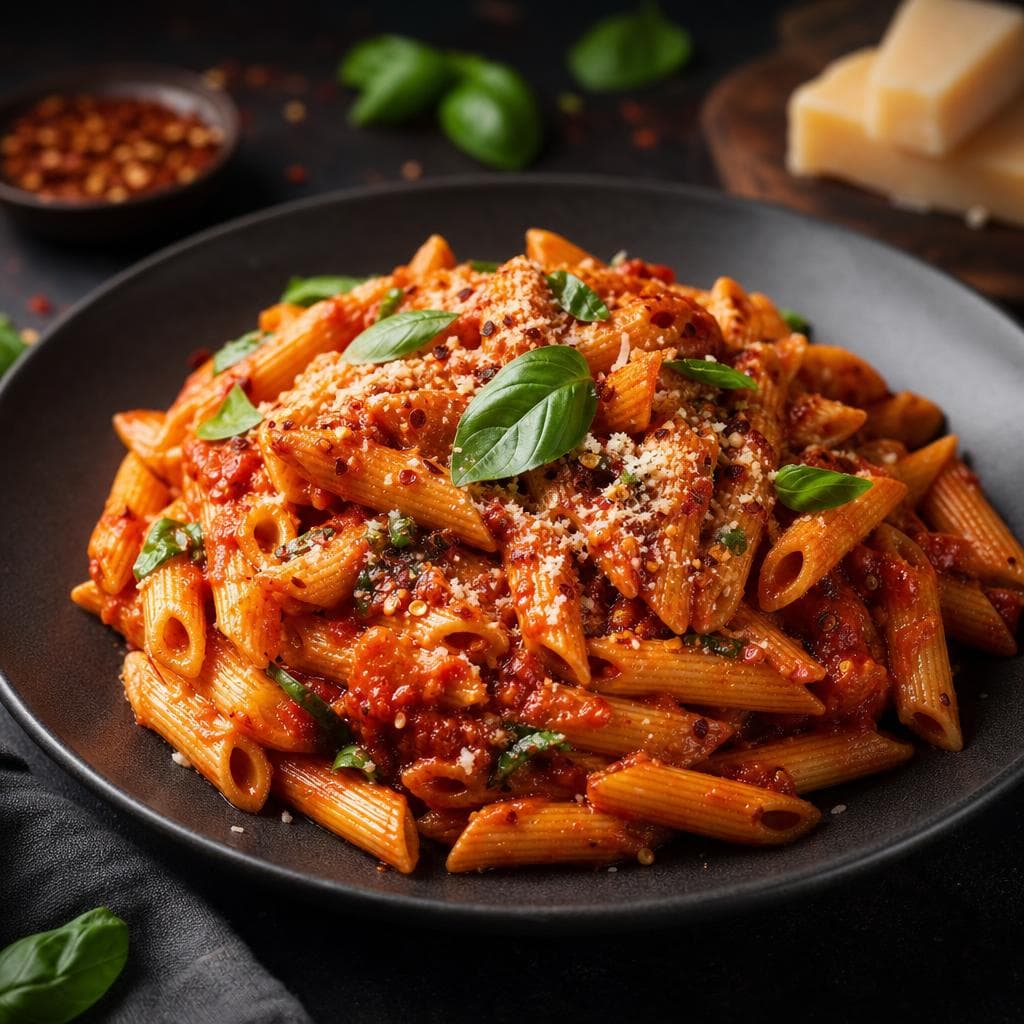 Penne Arrabbiata - beautifully plated pasta dish