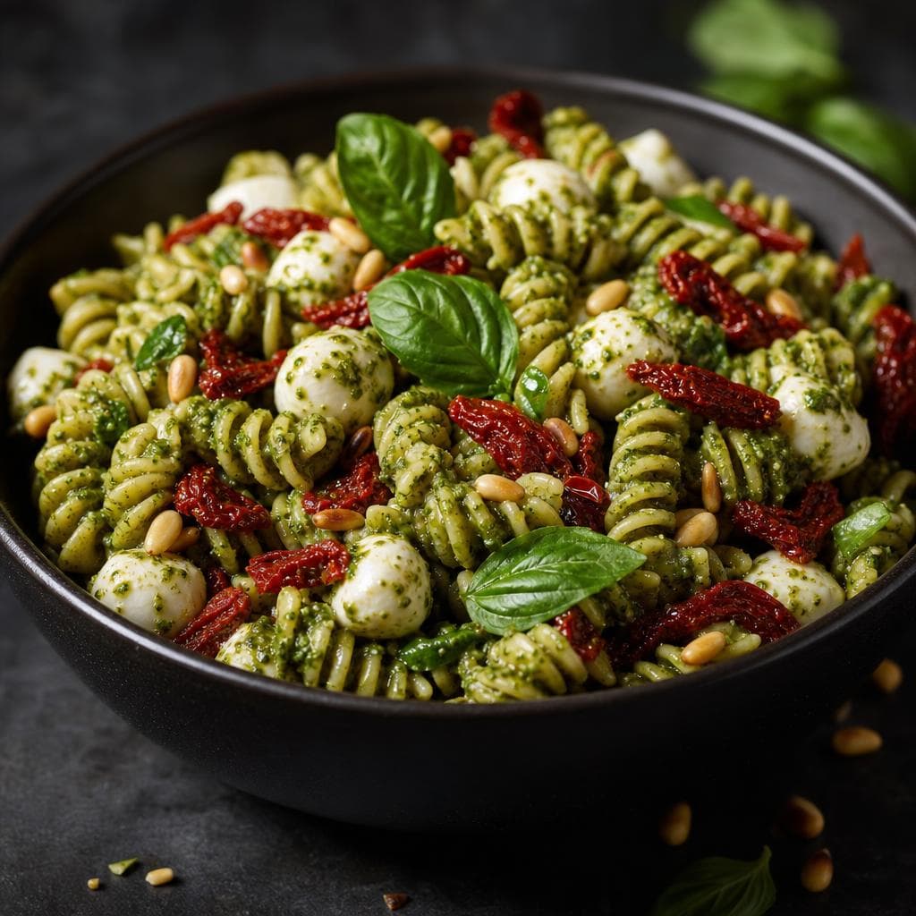 Pesto Pasta Salad - beautifully plated pasta dish