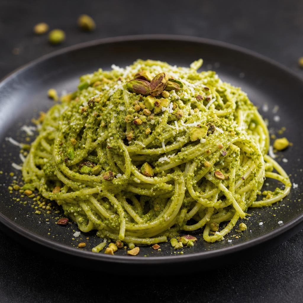 Pistachio Pesto Pasta - beautifully plated pasta dish
