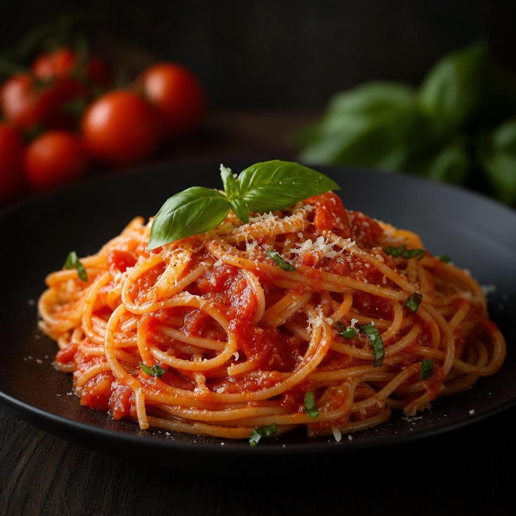 Pasta al Pomodoro - beautifully plated pasta dish