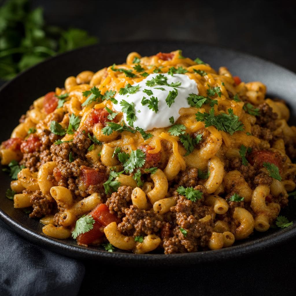 Quick Taco Pasta - beautifully plated pasta dish