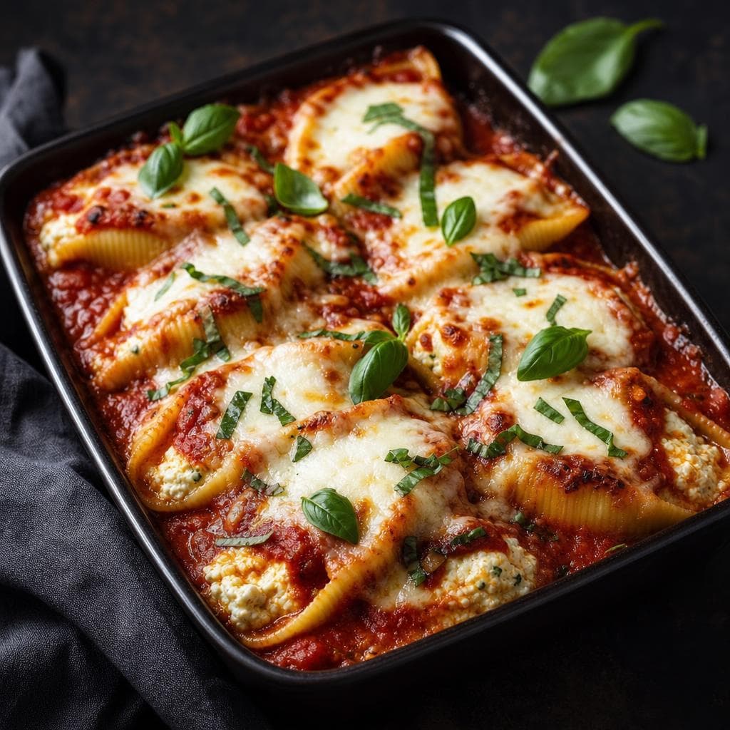 Ricotta Stuffed Shells - beautifully plated pasta dish