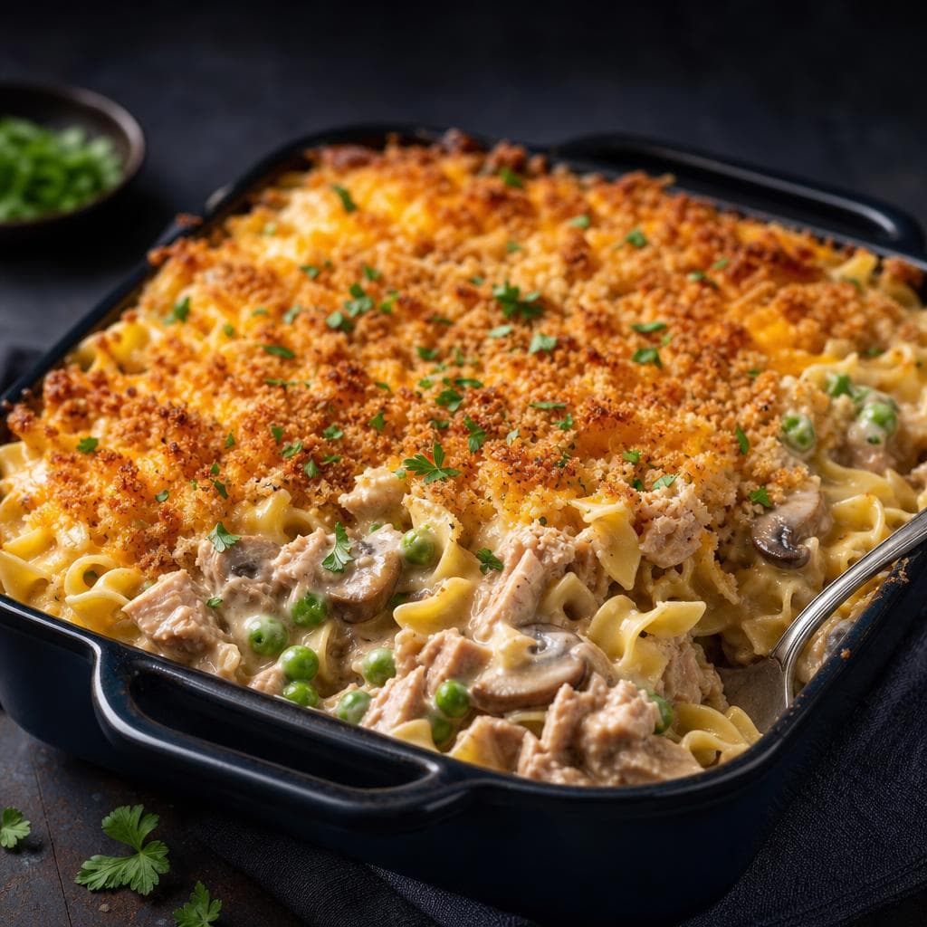 Tuna Noodle Casserole - beautifully plated pasta dish