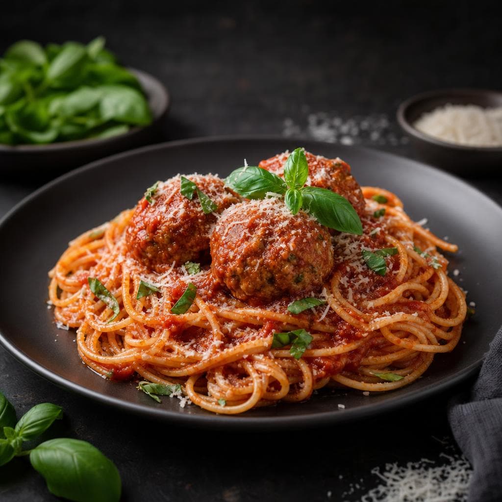 Turkey Meatball Pasta - beautifully plated pasta dish