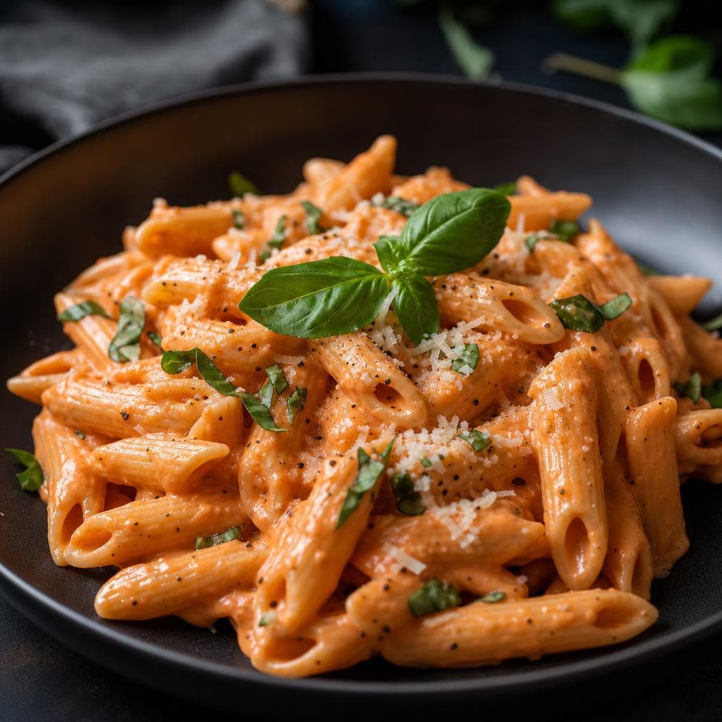 Penne alla Vodka - beautifully plated pasta dish